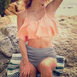 NWT Two piece swimsuit retro high waist ruffle